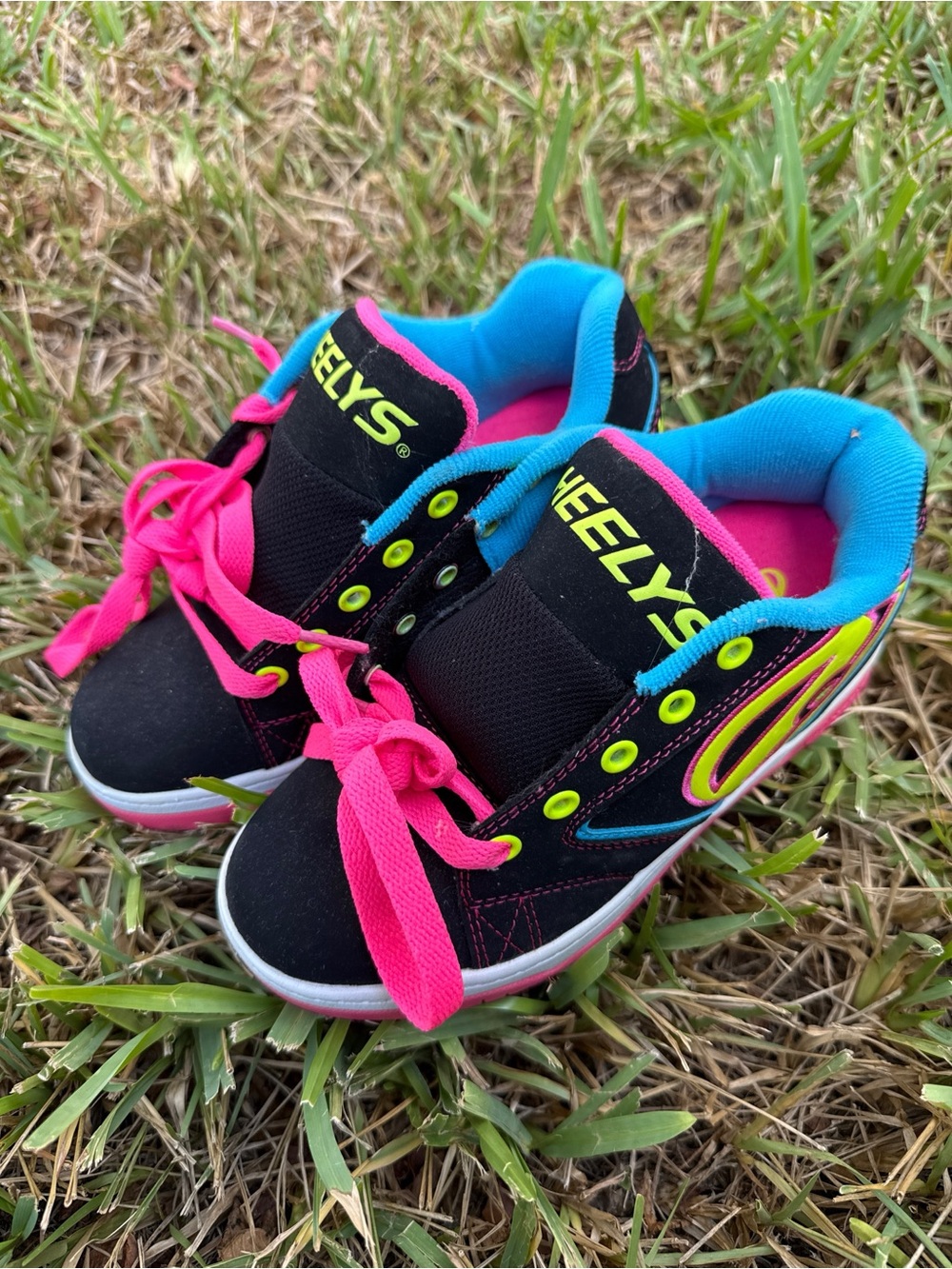 Heelys Kids Black with Pink, Blue & Neon Yellow Accent Skate Shoes